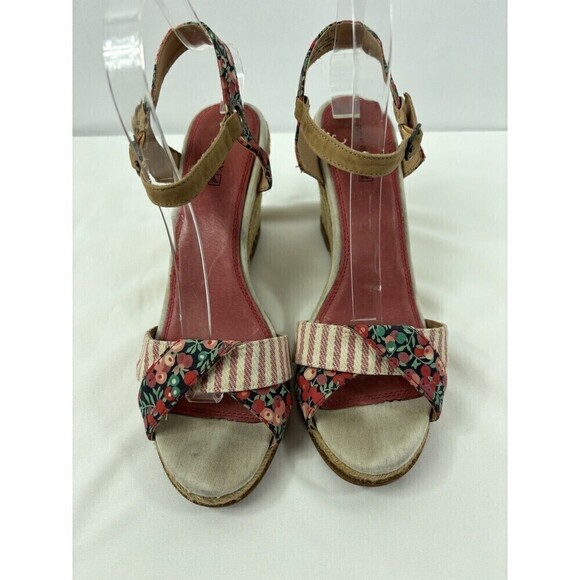 Sperry Topsiders Platform Wedge Heels Sandals Red Floral Print Stripe 9.5 M Rope - Picture 15 of 15